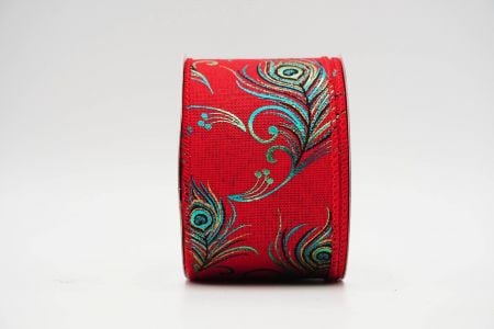Peacock Feather Glitter Ribbon_KF6977GC-7-7_red